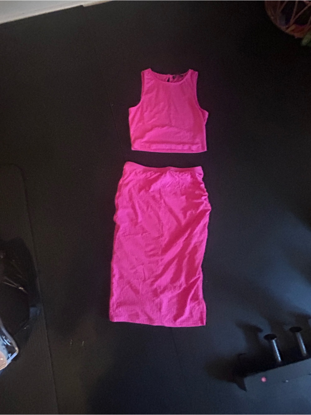 Hot Pink Ribbed 2 piece set Tank and skirt